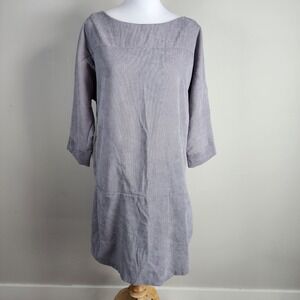 Gracila Tunic Dress Womens Small Gray Corduroy Boat Neck 3/4 Sleeve Pockets